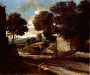 Nicolas Poussin Landscape with Travellers Resting oil painting reproduction